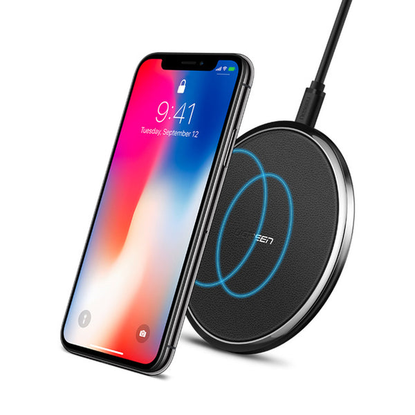 Ugreen Leather Wireless Charger for Samsung Galaxy S8 S9 S7 USB Qi Wireless Charger for iPhone 8 X 8 Plus Wireless Charging Pad